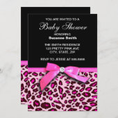 ショッキングピンクのヒョウのプリントの女の子のベビーシャワーの招待 招待状 (正面/裏面)