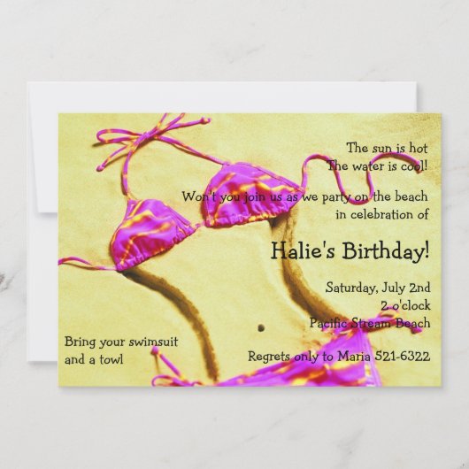 ショッキングピンクのビキニの夏のおもしろいのビーチのパーティーの招待 招待状 (正面)