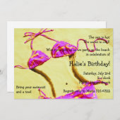 ショッキングピンクのビキニの夏のおもしろいのビーチのパーティーの招待 招待状 (正面/裏面)