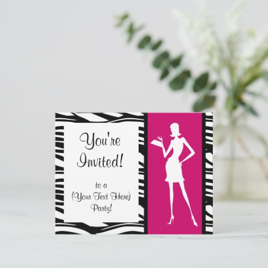 ショッキングピンクのファッションのパーティの招待状 招待状 (スタンド正面)