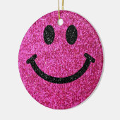 ショッキングピンクのフェイクなグリッターの顔 セラミックオーナメント (左)