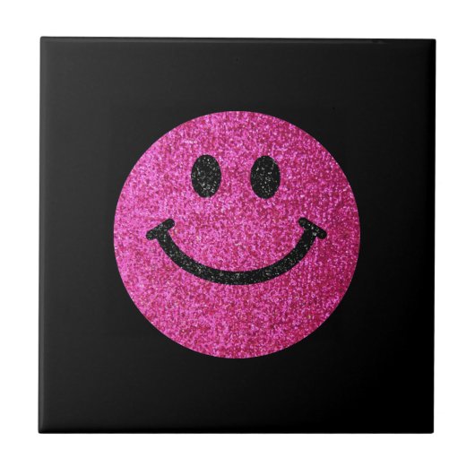 ショッキングピンクのフェイクなグリッターの顔 タイル (正面)