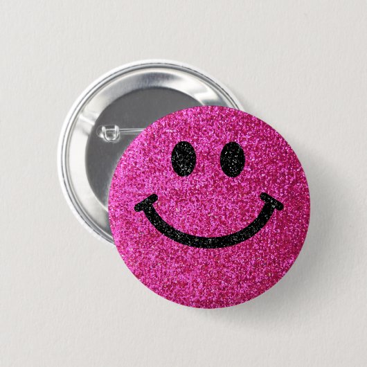 ショッキングピンクのフェイクなグリッターの顔 缶バッジ (正面&裏面)