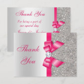 ショッキングピンクのフェイクな弓及びダイヤモンドは感謝していしています サンキューカード (正面/裏面)