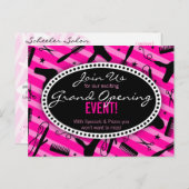 ショッキングピンクのヘアーサロンのオープン インビテーションポストカード (正面/裏面)