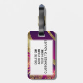 ショッキングピンクのマゼンタ及び金ゴールドのダマスク織 ラゲッジタグ (裏面縦)