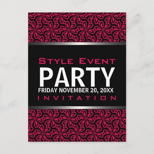 ショッキングピンクのモダンな花型女性歌手のオフィスのパーティの招待状カード インビテーションポストカード (正面)