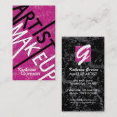 ショッキングピンクのモノグラムのメーキャップアーティストの名刺 名刺 (正面/裏面)