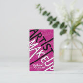 ショッキングピンクのモノグラムのメーキャップアーティストの名刺 名刺 (スタンド正面)