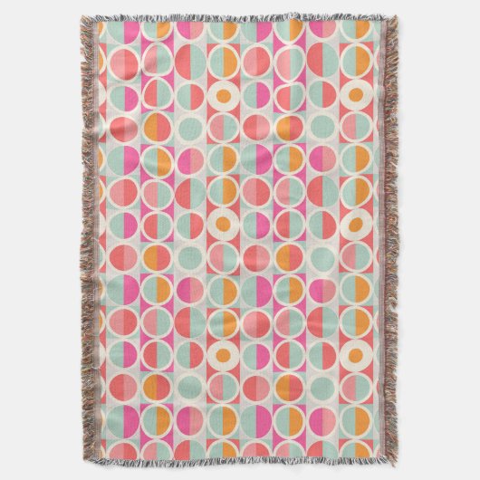 ショッキングピンクのレトロの円パターン スローブランケット (正面縦)