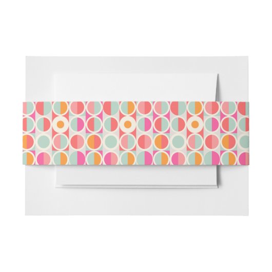 ショッキングピンクのレトロの円パターン 招待状ベリーバンド (正面例)