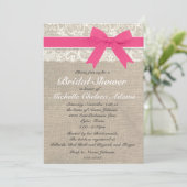ショッキングピンクのレースのバーラップのブライダルシャワーの招待状 招待状 (スタンド正面)