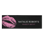 ショッキングピンクの唇のメーキャップアーティストの美容院 名札 (正面)