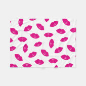 ショッキングピンクの唇パターンシックな口紅のプリント フリースブランケット (正面(横))