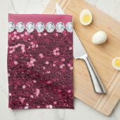 ショッキングピンクの大きくフェイクなグリッターおよびダイヤモンド キッチンタオル (四つ折り)