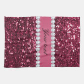 ショッキングピンクの大きくフェイクなグリッターおよびダイヤモンド キッチンタオル (横)