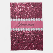 ショッキングピンクの大きくフェイクなグリッターおよびダイヤモンド キッチンタオル (縦)