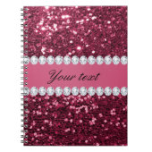 ショッキングピンクの大きくフェイクなグリッターおよびダイヤモンド ノートブック (正面)