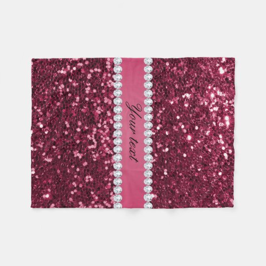 ショッキングピンクの大きくフェイクなグリッターおよびダイヤモンド フリースブランケット (正面(横))