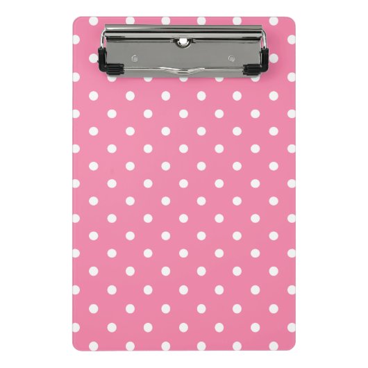 ショッキングピンクの小さく白い水玉模様 ミニクリップボード (正面)