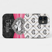 ショッキングピンクの弓ダイヤモンドのハートのラインストーン Case-Mate iPhoneケース (裏面(横))