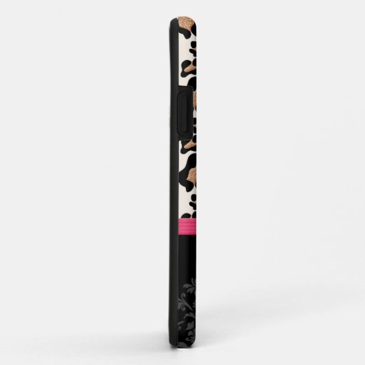 ショッキングピンクの弓ハート形のフェイクできらきら光るなヒョウ Case-Mate iPhoneケース (裏面/右)