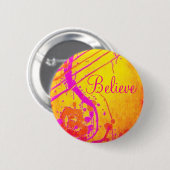 ショッキングピンクの抽象芸術は、バッジを信じます 缶バッジ (正面&裏面)