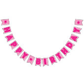 ショッキングピンクの文字及び柔らかいピンク色の☆のハッピーバースデーの☆ バンティングフラッグ (全)