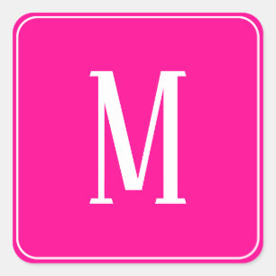 ショッキングピンクの正方形のステッカーのモノグラムの白 スクエアシール