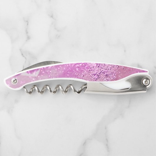 ショッキングピンクの水彩画のグリッターのアートで抽象的な魅力 ソムリエナイフ (裏面)