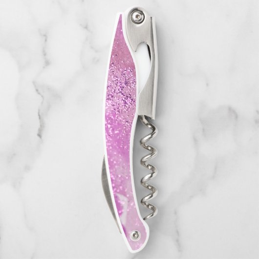 ショッキングピンクの水彩画のグリッターのアートで抽象的な魅力 ソムリエナイフ (裏面)