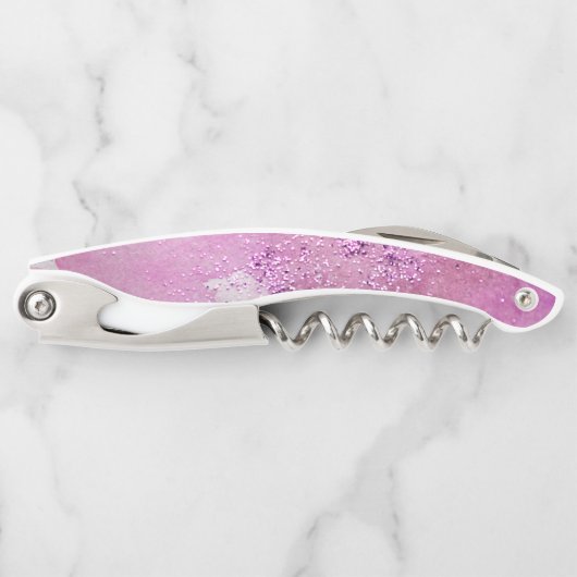 ショッキングピンクの水彩画のグリッターのアートで抽象的な魅力 ソムリエナイフ (正面)