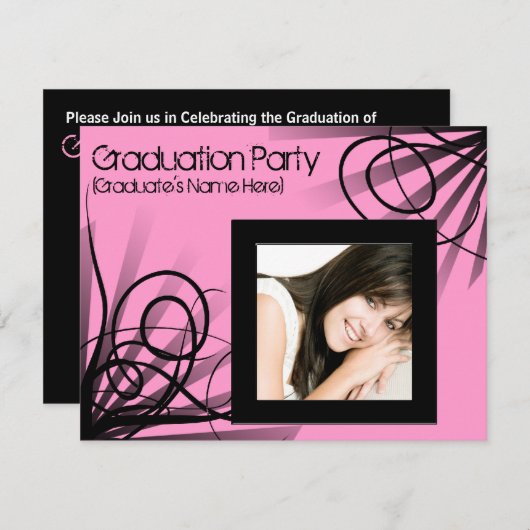 ショッキングピンクの渦巻の卒業のパーティの招待状 招待状 (正面/裏面)