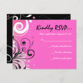 ショッキングピンクの渦巻及び星のバルミツワーの応答カード 出欠カード (正面/裏面)