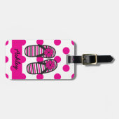 ショッキングピンクの点及びビーチサンダルの荷物のラベル ラゲッジタグ (正面横)