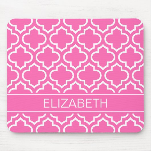 ショッキングピンクの白いモトッコ人#6のショッキングピンクの名前のモノグラム マウスパッド (正面)