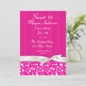 ショッキングピンクの白い点の弓招待状 招待状 (スタンド正面)