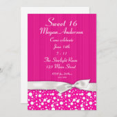 ショッキングピンクの白い点の弓招待状 招待状 (正面/裏面)