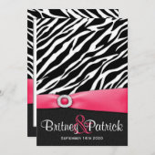 ショッキングピンクの白黒のシマウマの結婚式招待状 招待状 (正面/裏面)
