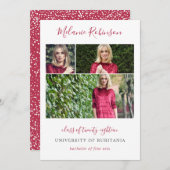 ショッキングピンクの紙吹雪3の写真の卒業の発表 案内状 (正面/裏面)