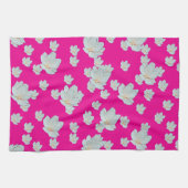 ショッキングピンクの花が咲く キッチンタオル (横)