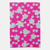 ショッキングピンクの花が咲く キッチンタオル (縦)