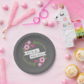 ショッキングピンクの花のリースのベビーシャワー ペーパープレート (パーティー)