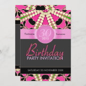 ショッキングピンクの花型女性歌手は年齢の誕生日の招待状を祝います 招待状 (正面/裏面)
