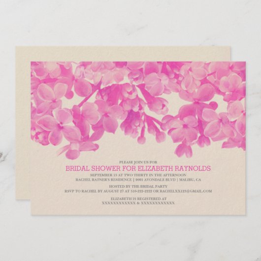 ショッキングピンクの花柄のブライダルシャワー招待状 招待状 (正面/裏面)