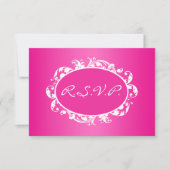 ショッキングピンクの華麗さの渦巻フレームRSVPカード 出欠カード (正面)