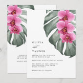 ショッキングピンクの蘭 熱帯のウェディング QRコード 招待状 (正面/裏面)