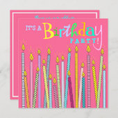 ショッキングピンクの誕生日のパーティの招待状の蝋燭 招待状 (正面/裏面)