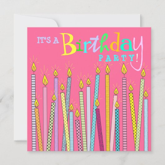 ショッキングピンクの誕生日のパーティの招待状の蝋燭 招待状 (正面)