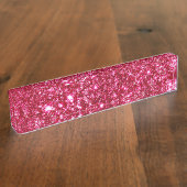 ショッキングピンクの赤紫の小さいスパンコールのグリッターのプリント デスクネームプレート (側面)